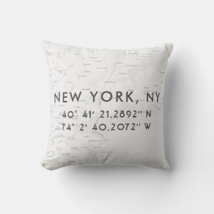 Personalized New York City Map   Light Gray Throw Pillow