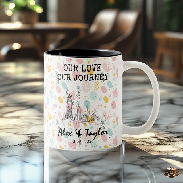 Personalized New York Memory - Line Art Landma Two-Tone Coffee Mug (Creator Uploaded)
