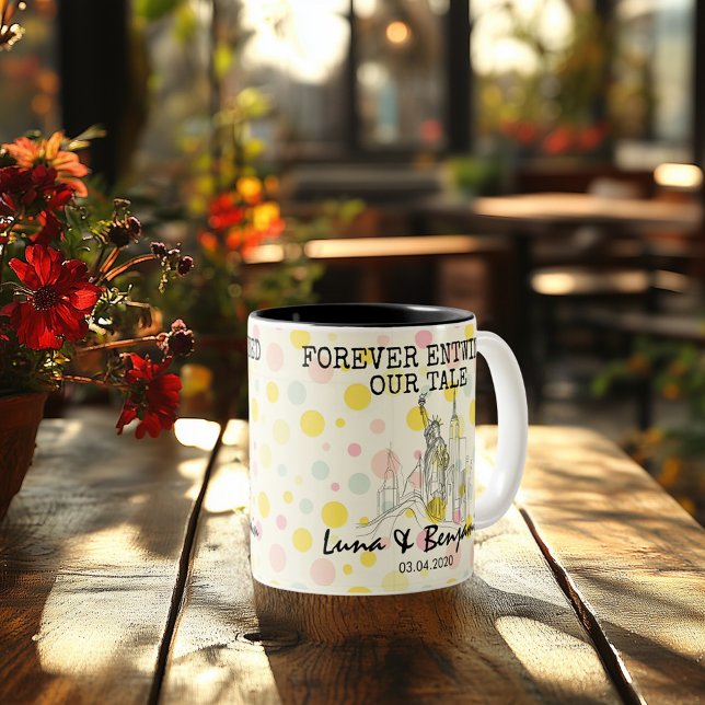 Personalized New York Memory - Line Art Landma Two-Tone Coffee Mug (Creator Uploaded)