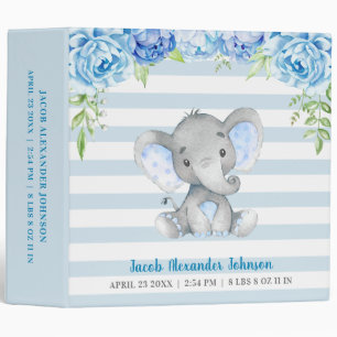 Personalized Newborn Baby Boy Blue Elephant Album Binder