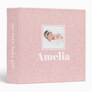 Personalized Newborn Baby Girl Photo Album Linen Binder