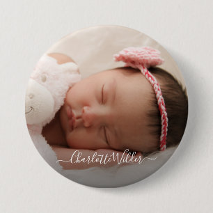 Personalized Newborn Baby Photo Script Name 3 Inch Round Button