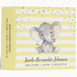 Personalized Newborn Baby Yellow Elephant Album Binder