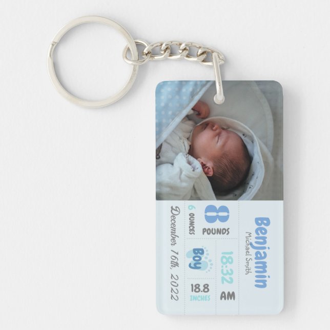 Personalized Newborn Photo Birth Announcement Keychain (Front)
