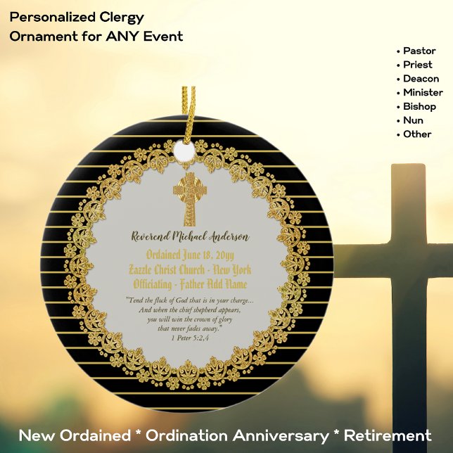 Personalized Newly ORDAINED Priest Pastor Deacon Ceramic Ornament (Creator Uploaded)
