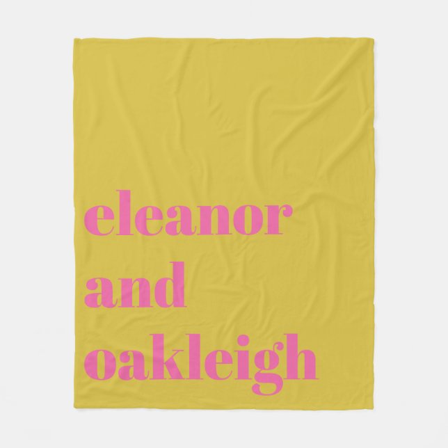 Personalized Newlywed Couple Name Pink Yellow Fleece Blanket (Front)