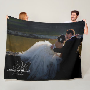 PERSONALIZED NEWLYWED KEEPSAKE Monogram Photo Fleece Blanket