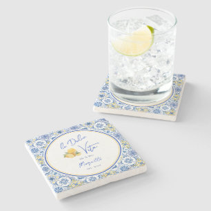 Personalized Newlywed Mediterranean Coastal Home  Stone Coaster