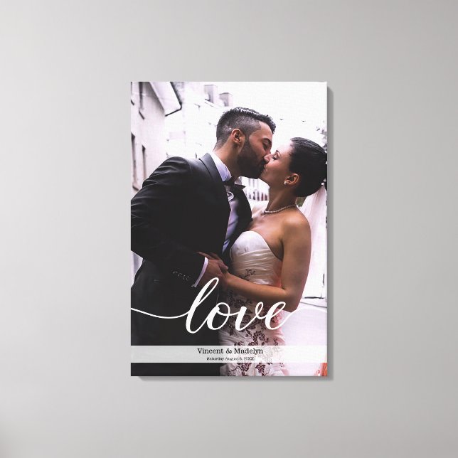 Personalized Newlyweds Wedding Photo Love script Canvas Print (Front)
