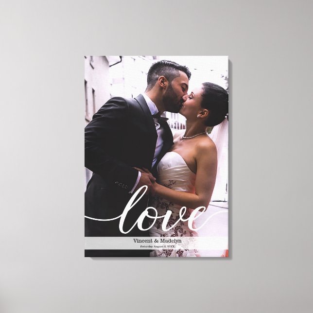 Personalized Newlyweds Wedding Photo Love script Canvas Print (Front)
