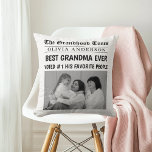 Personalized Newspaper | Best Grandma Gift Throw Pillow<br><div class="desc">Surprise Grandma with a gift that’s as fun as it is heartwarming! This “Grandhood Times” personalized throw pillow features a faux newspaper headline, your chosen photo, and her grandkids' names—boldly declaring her the Best Grandma Ever. A cozy, decorative keepsake perfect for the couch, bed, or reading nook. Ideal for Mother's...</div>