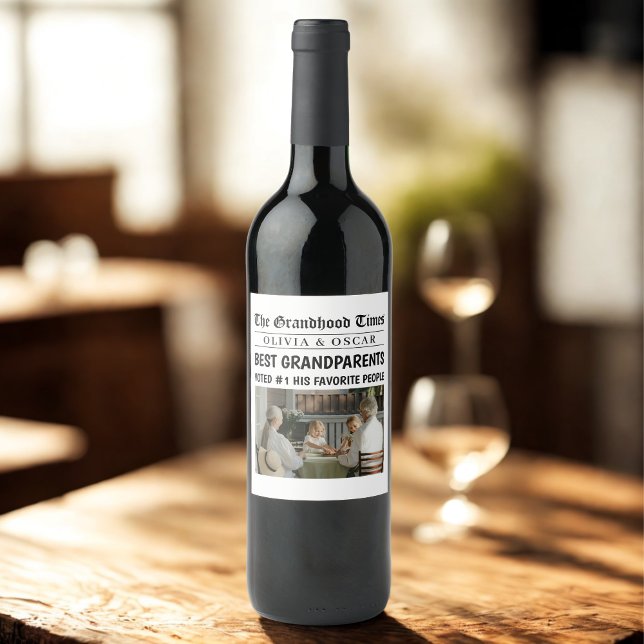 Personalized Newspaper  | Best Grandparents  Wine Label (Creator Uploaded)