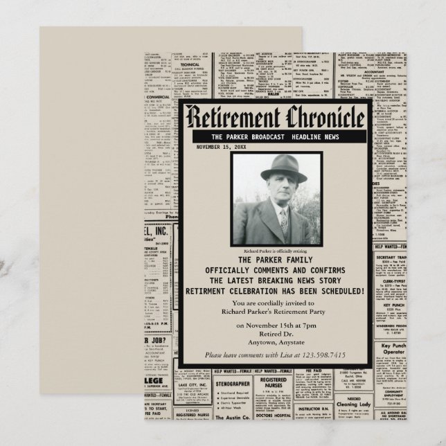 Personalized Newspaper | Retirement Party Invitation (Front/Back)