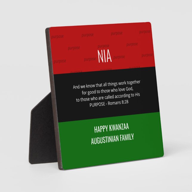 Personalized NIA Romans 8 28 Happy Kwanzaa  Plaque (Front)