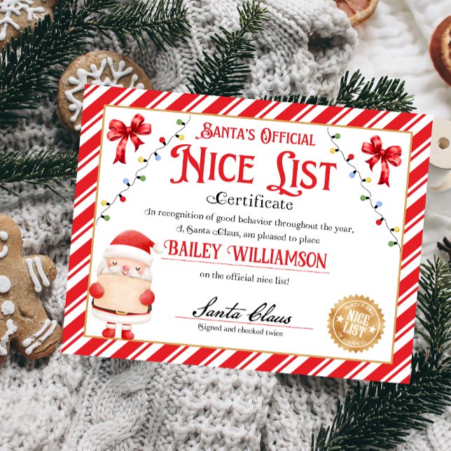 Personalized Nice Certificate From Santa Claus (Nice List Official Santa Claus Certificate )