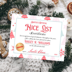 Personalized Nice Certificate From Santa Claus