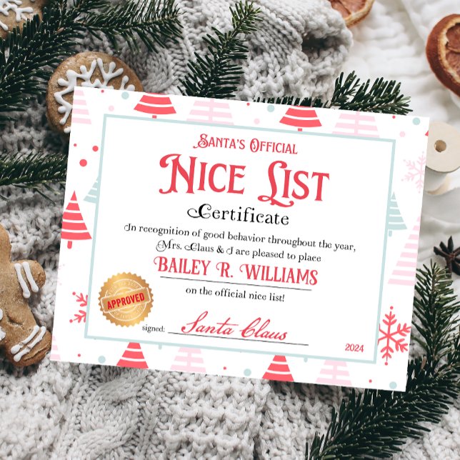 Personalized Nice Certificate From Santa Claus (Nice List Official Santa Claus Certificate )