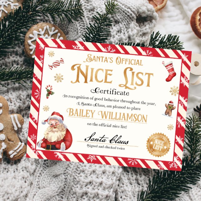 Personalized Nice Certificate From Santa Claus (Nice List Official Santa Claus Certificate )