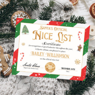 Personalized Nice Certificate From Santa Claus