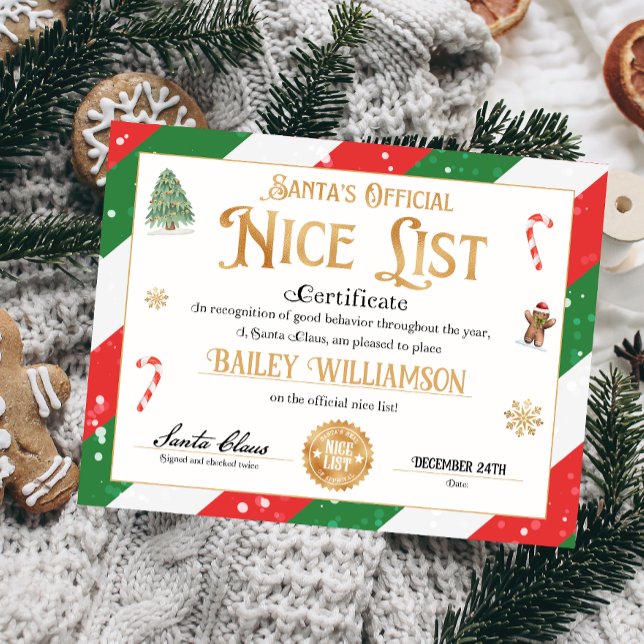 Personalized Nice Certificate From Santa Claus (Nice List Official Santa Claus Certificate )