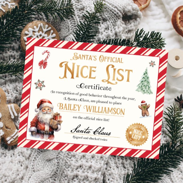 Personalized Nice Certificate From Santa Claus (Nice List Official Santa Claus Certificate )