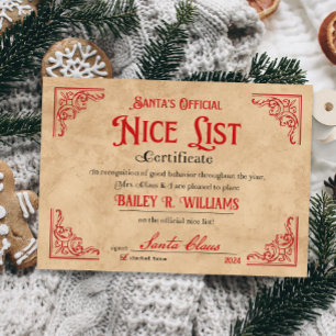 Personalized Nice Certificate From Santa Claus