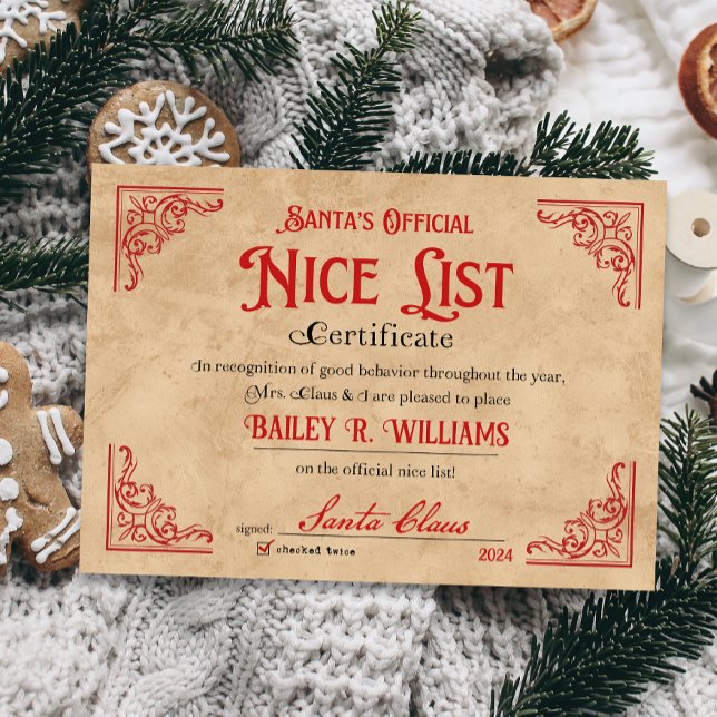 Personalized Nice Certificate From Santa Claus (Creator Uploaded)