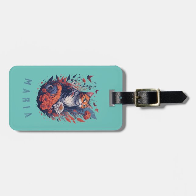 Personalized Nice Kitten Floral Cat  Luggage Tag (Front Horizontal)