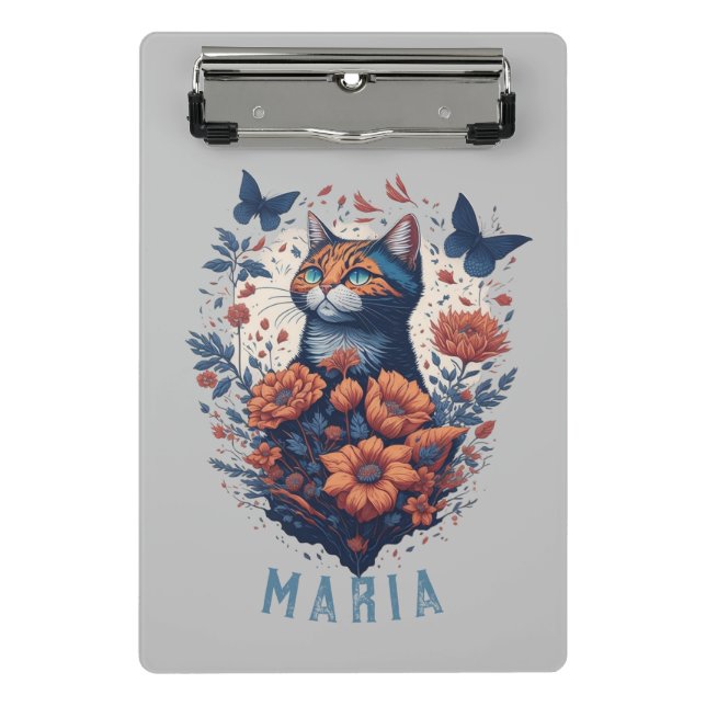 Personalized Nice Kitten Floral Cat  Mini Clipboard (Front)