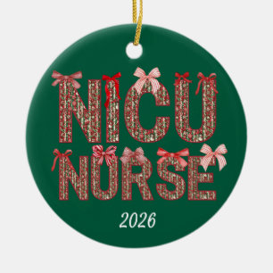 Personalized NICU Nurse Coquette Bow Christmas Ceramic Ornament