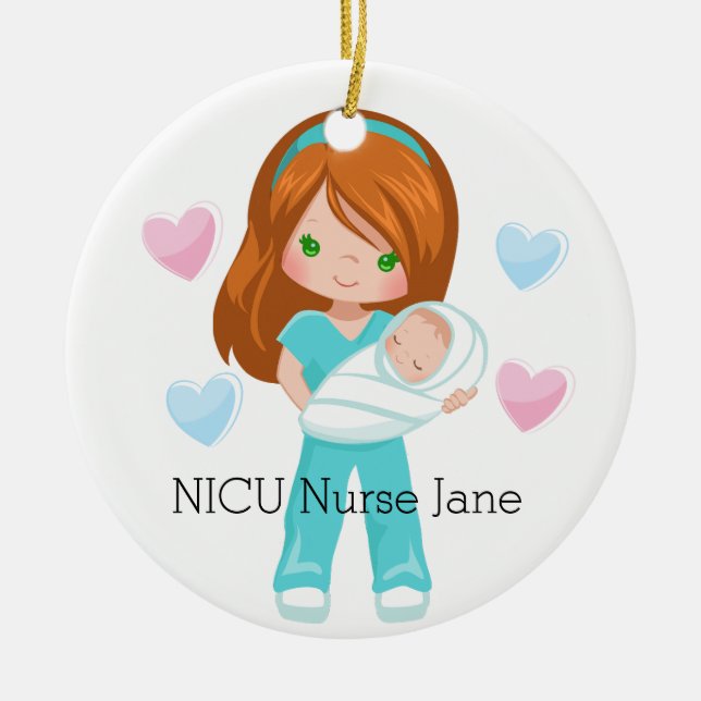 Personalized NICU Nurse Holding Baby Christmas Ceramic Ornament (Front)