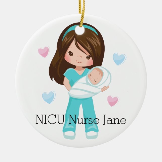 Personalized NICU Nurse Holding Baby Christmas Ceramic Ornament (Front)