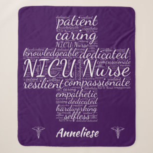 Personalized NICU Nurse Word Cloud Gift Sherpa Blanket