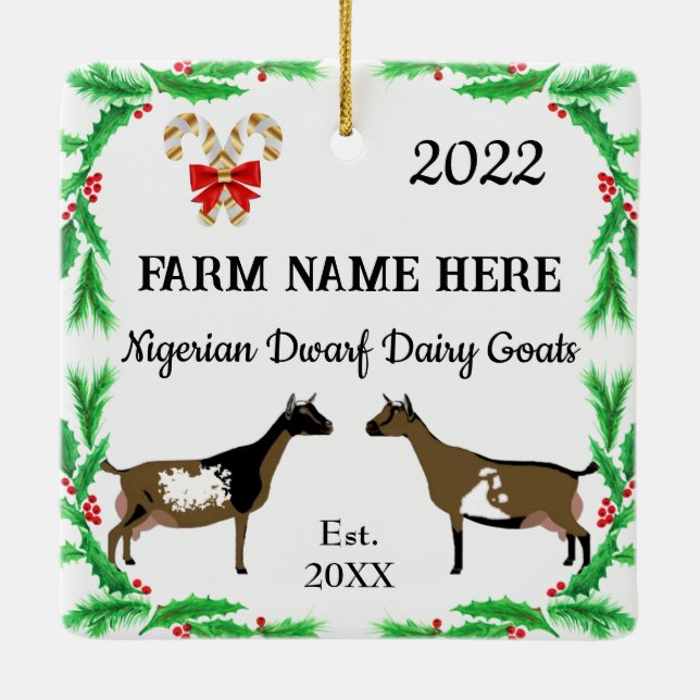 Personalized Nigerian Dwarf Dairy Goat Christmas  Ceramic Ornament (Back)