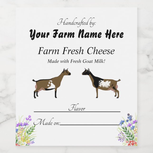 Personalized Nigerian Dwarf Goat Cheese Label (Single Label)