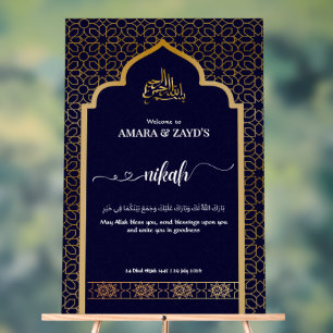 Personalized Nikah Welcome Sign – Dark Navy, Gold