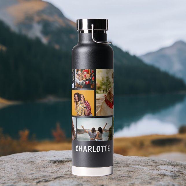 Personalized Nine Photo Collage Custom Name Gift Water Bottle (Creator Uploaded)