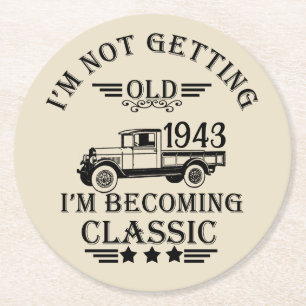Personalized ninety vintage 90th birthday party round paper coaster