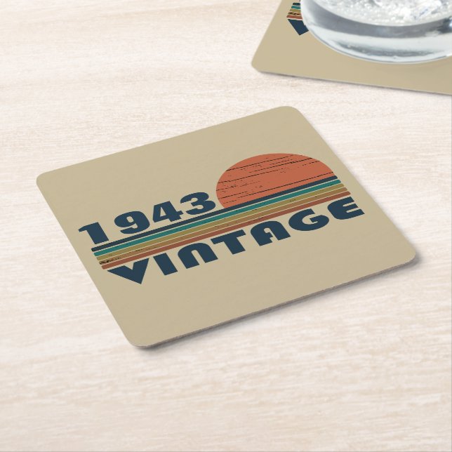 Personalized ninety vintage 90th birthday party square paper coaster (Angled)
