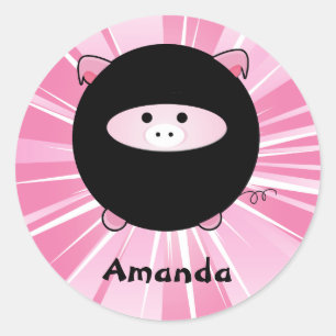 Personalized Ninja Pig on Pink Classic Round Sticker