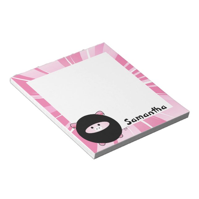 Personalized Ninja Pig on Pink Notepad (Angled)