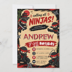 Personalized Ninja Samurai  Birthday Invitation