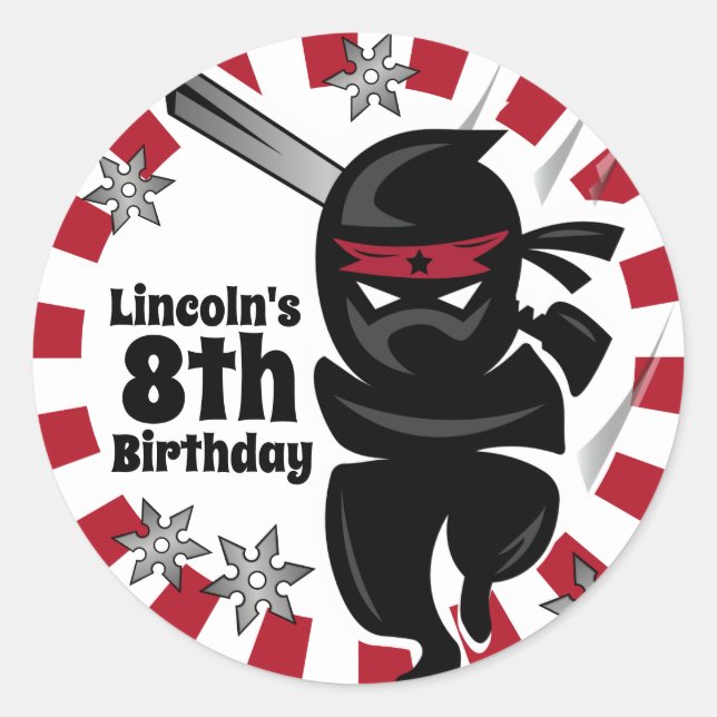 Personalized Ninja Samurai Warrior Birthday Classic Round Sticker (Front)