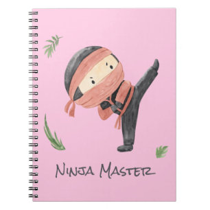 Personalized Ninja Watercolor for Kids - Pink BG  Notebook