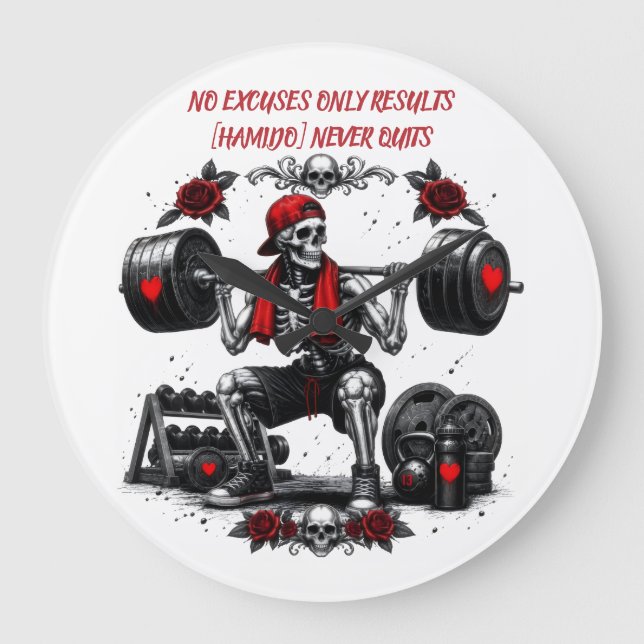 Personalized No Excuses Only Results  Large Clock (Front)