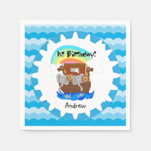 Personalized Noah's Ark 1st Birthday Paper Napkins