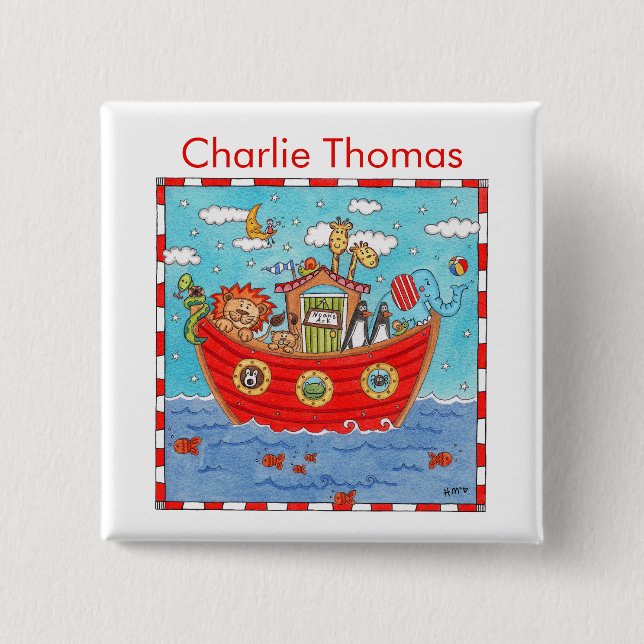 Personalized Noah's Ark  2 Inch Square Button (Front)
