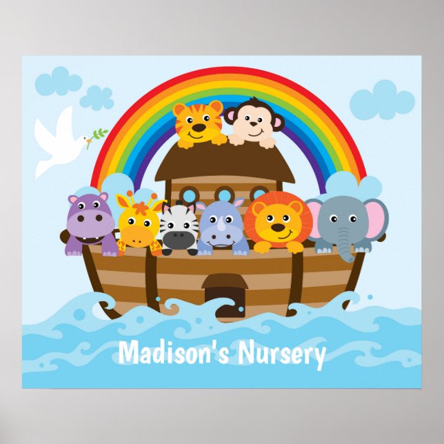 Personalized Noah's Ark Baby's Nursery Poster (Front)