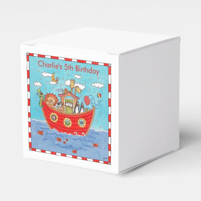Personalized Noah's Ark Birthday Favor Box (Front Side)