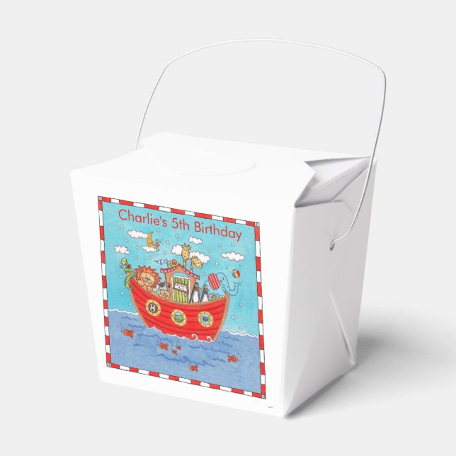 Personalized Noah's Ark Birthday Favor Box (Front Side)
